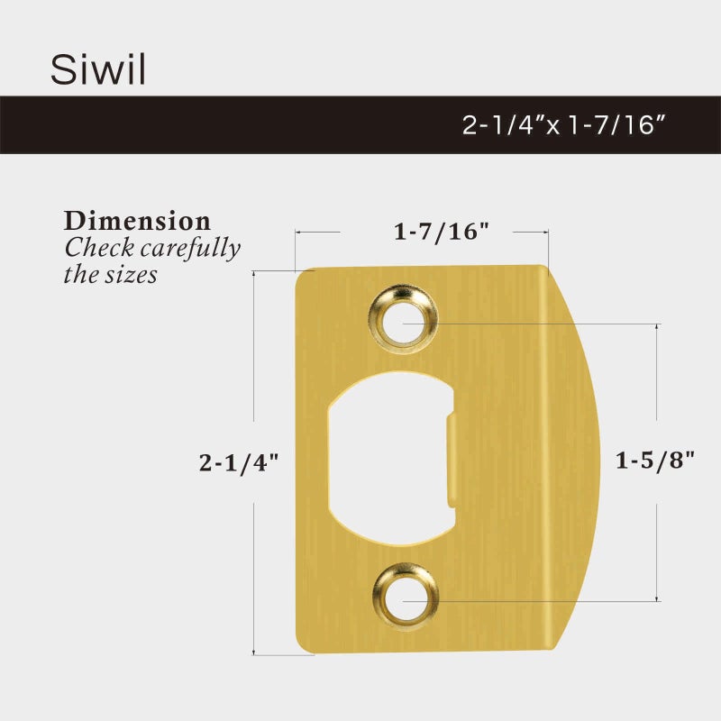Siwil Door Strike Plate Univeral, 2-1/4 inch x 1-7/16 inch, Round Corner - 2 Pack (Gold) - Image 5